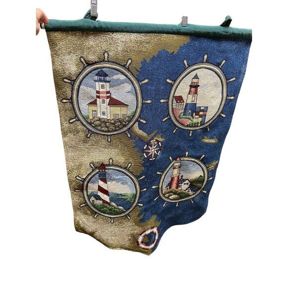 Elk Grove Village Nautical Lighthouse Tapestry Wall Hanging 26W 39L Coastal Art - Picture 1 of 6